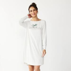 Croft & Barrow Sleepshirt Nightgown Scotty Dog Winter Wonderland Gray Cozy L